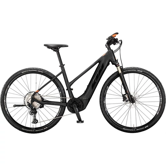 KTM MACINA CROSS 610 TRAPÉZ BLACK MATT (BLACK + ORANGE GLOSSY) NŐI ELEKTROMOS CROSS TREKKING KERÉKPÁR 2020