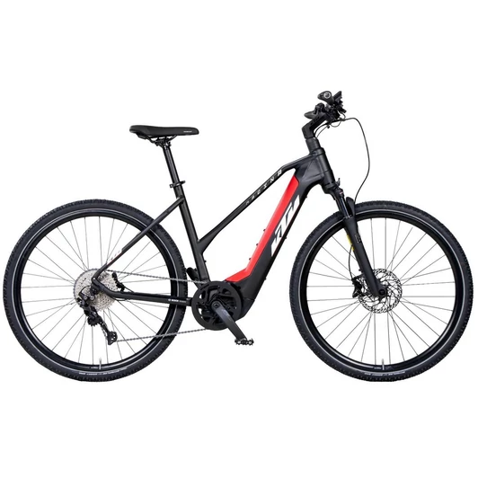 KTM MACINA ECROSS PRO 750 (S) TRAPÉZ BLACK MATT (WHITE+RED) NŐI ELEKTROMOS CROSS TREKKING KERÉKPÁR 2023