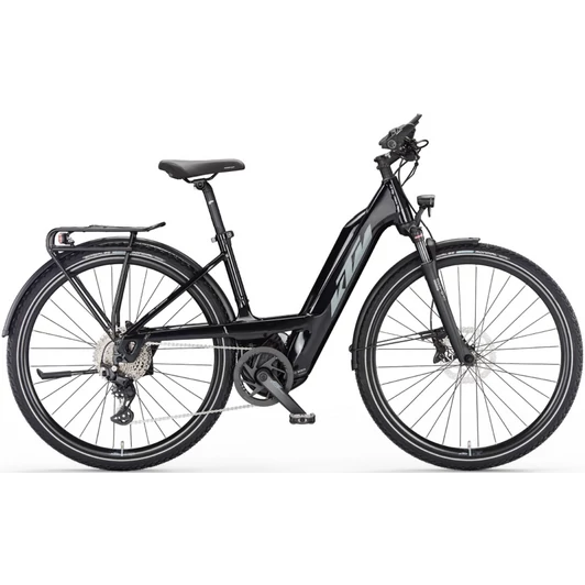 KTM MACINA SPORT 610 METALLIC BLACK (GREY+BLUE) EASY ENTRY 2023 UNISEX ELEKTROMOS TREKKING KERÉKPÁR