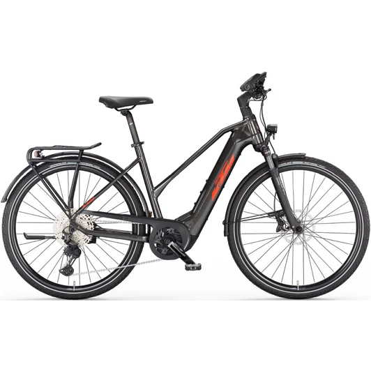 KTM MACINA SPORT 720 MACHINE GREY(ORANGE+BLACK) TRAPÉZ 2023 NŐI ELEKTROMOS TREKKING KERÉKPÁR
