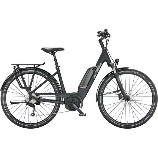 KTM MACINA FUN A510 EASY ENTRY BLACK MATT (GREY+ORANGE) UNISEX ELEKTROMOS TEKKING KERÉKPÁR 2022